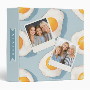 Personalized Fried Egg Pattern Fun Blue Funny Binder