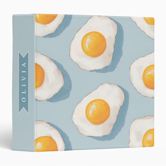 Personalized Fried Egg Pattern Fun Blue Funny  Binder (Front/Spine)