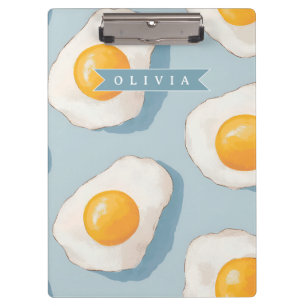Personalized Fried Egg Pattern Fun Blue Funny Clipboard