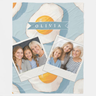 Personalized Fried Egg Pattern Fun Blue Funny Fleece Blanket