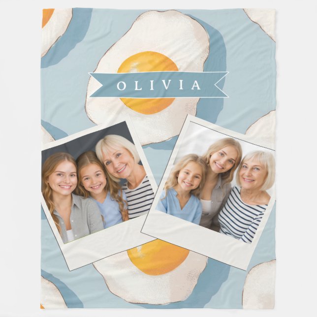 Personalized Fried Egg Pattern Fun Blue Funny Fleece Blanket (Front)