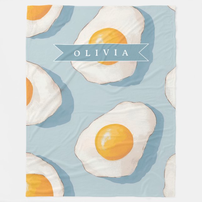 Personalized Fried Egg Pattern Fun Blue Funny  Fleece Blanket (Front)