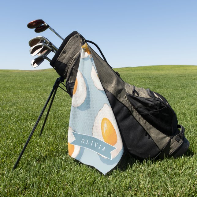 Personalized Fried Egg Pattern Fun Blue Funny Golf Towel (Green)