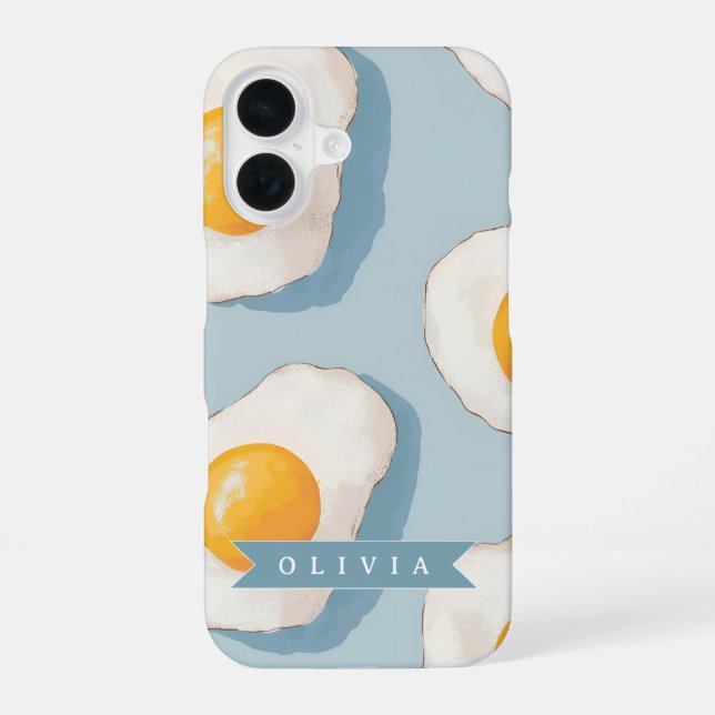 Personalized Fried Egg Pattern Fun Blue Funny  iPhone 16 Case (Back)