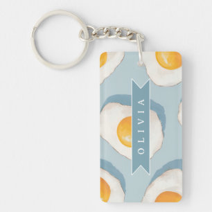 Personalized Fried Egg Pattern Fun Blue Funny  Keychain