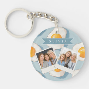 Personalized Fried Egg Pattern Fun Blue Funny Keychain