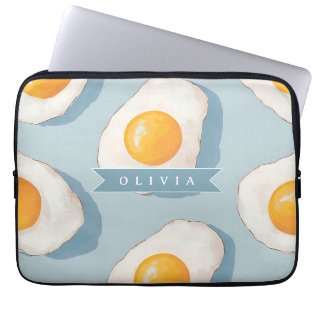 Personalized Fried Egg Pattern Fun Blue Funny  Laptop Sleeve (Front)