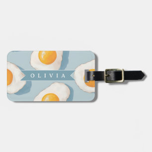 Personalized Fried Egg Pattern Fun Blue Funny Luggage Tag