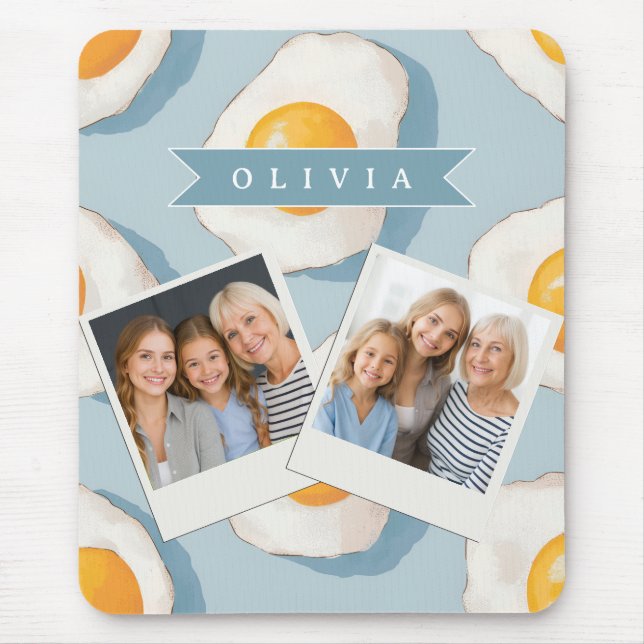 Personalized Fried Egg Pattern Fun Blue Funny Mouse Pad (Front)