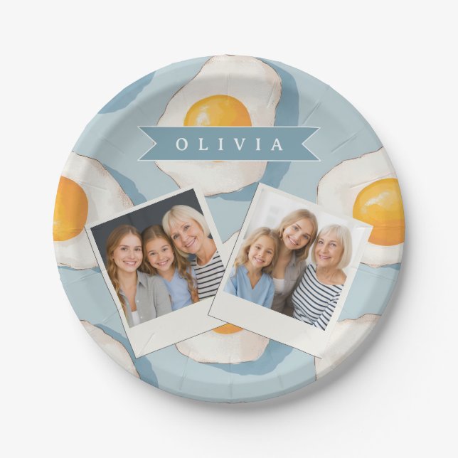 Personalized Fried Egg Pattern Fun Blue Funny  Paper Plate (Front)