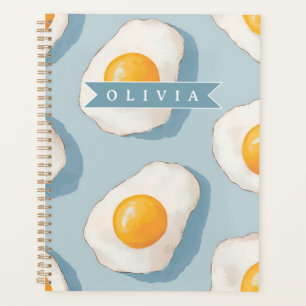 Personalized Fried Egg Pattern Fun Blue Funny Planner