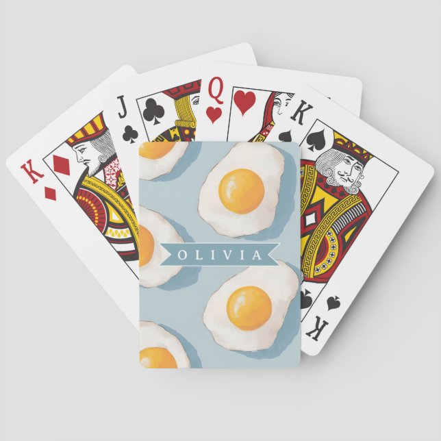 Personalized Fried Egg Pattern Fun Blue Funny  Playing Cards (Back)