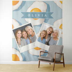 Personalized Fried Egg Pattern Fun Blue Funny Tapestry