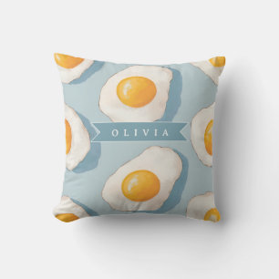 Personalized Fried Egg Pattern Fun Blue Funny Throw Pillow