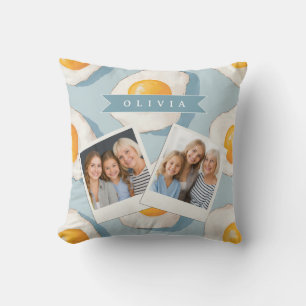 Personalized Fried Egg Pattern Fun Blue Funny Throw Pillow