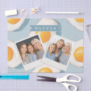 Personalized Fried Egg Pattern Fun Blue Funny Tissue Paper