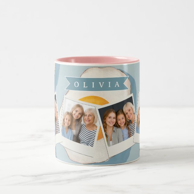 Personalized Fried Egg Pattern Fun Blue Funny  Two-Tone Coffee Mug (Center)