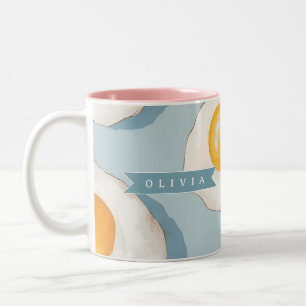 Personalized Fried Egg Pattern Fun Blue Funny  Two-Tone Coffee Mug