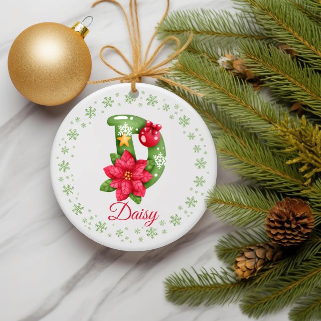 Personalized Friend Floral Initials Christmas Ceramic Ornament (cute personalized letter name ornament)