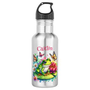 Personalized Frog, Flowers and Butterflies 532 Ml Water Bottle