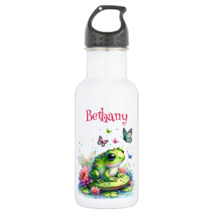 Personalized Frog, Flowers and Butterflies 532 Ml Water Bottle