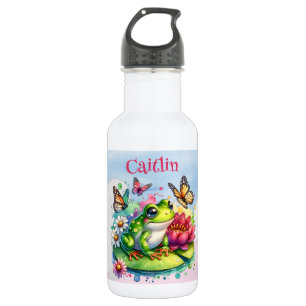 Personalized Frog, Flowers and Butterflies 532 Ml Water Bottle