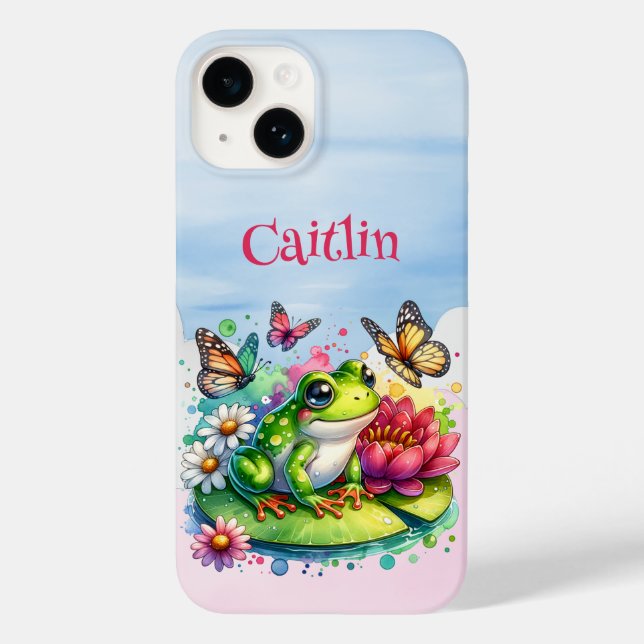 Personalized Frog, Flowers and Butterflies Case-Mate iPhone Case (Back)