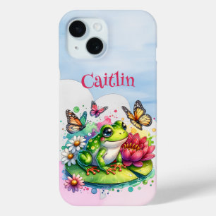 Personalized Frog, Flowers and Butterflies iPhone 15 Case