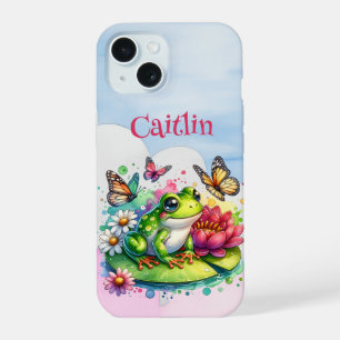 Personalized Frog, Flowers and Butterflies iPhone 15 Case