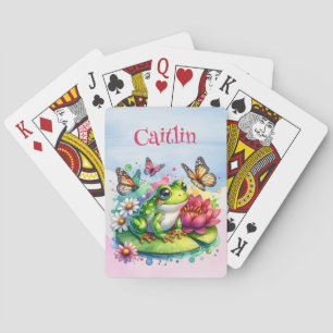 Personalized Frog, Flowers and Butterflies Playing Cards