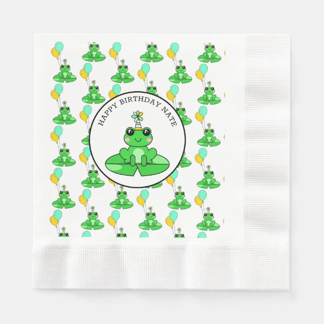 Personalized Frog Happy Birthday Napkin (Front)