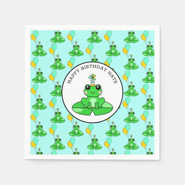 Personalized Frog Happy Birthday Napkin (Front)