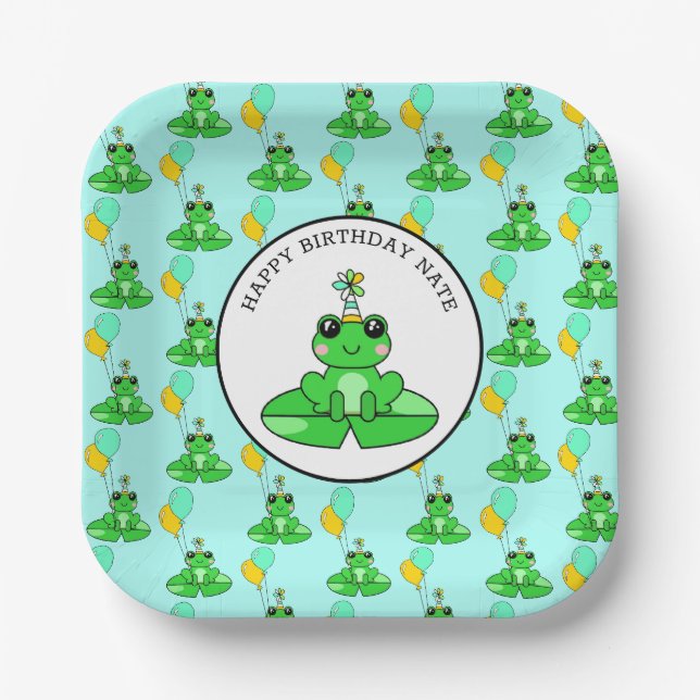 Personalized Frog Happy Birthday Paper Plate (Front)