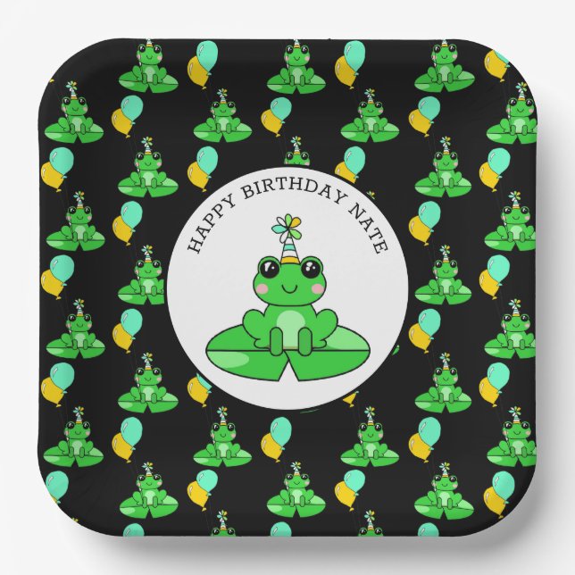 Personalized Frog Happy Birthday Paper Plate (Front)