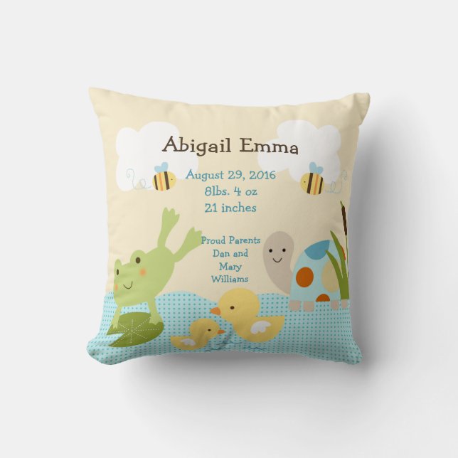 Personalized Frog in a Pond/Turtle Pillow Keepsake (Front)