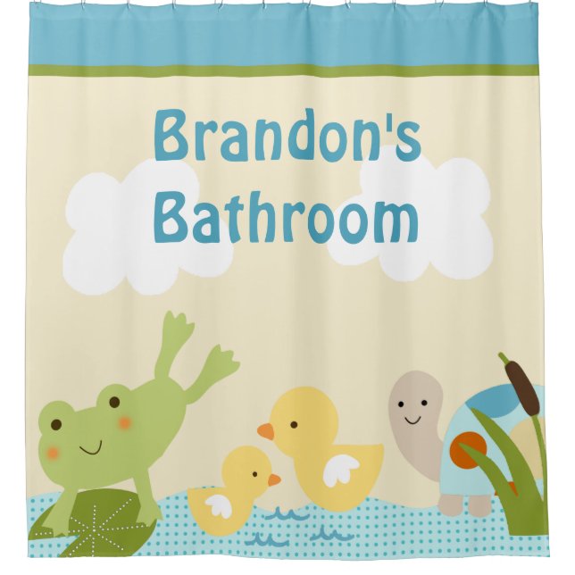 Personalized Frog in the Pond Kid's Shower Curtain (Front)