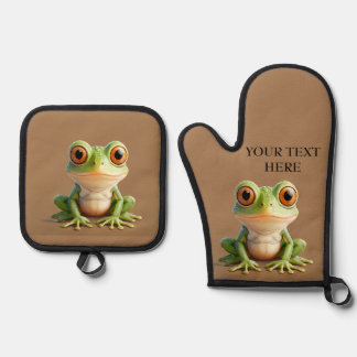Personalized Frog Kitchen Gift Edit Text Oven Mitt & Pot Holder Set