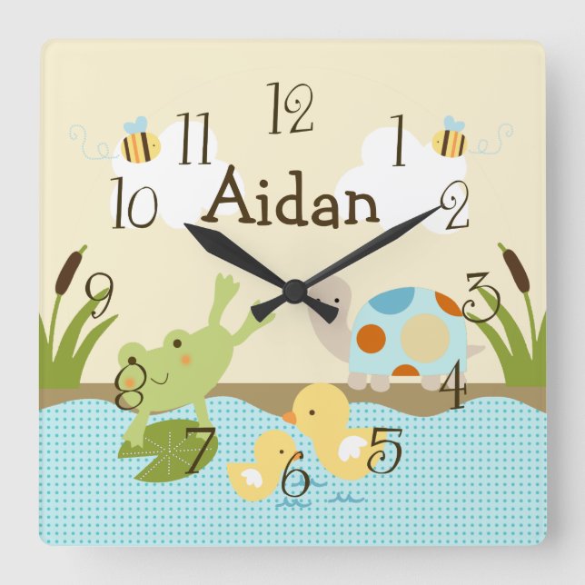 Personalized Frog n the Pond/Turtle Nursery Clock (Front)