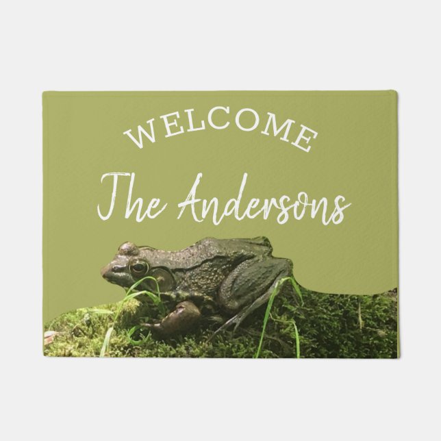 Personalized Frog Photo Green Welcome Mat Doormat (Front)