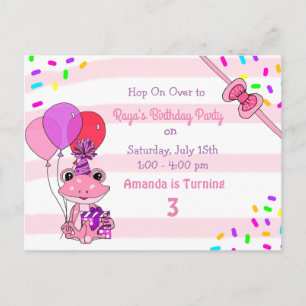 Personalized Frog Themed Girl's Birthday Party Postcard
