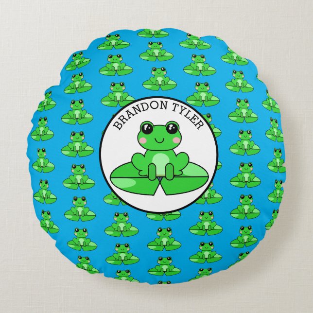 Personalized Frog Themed  Round Pillow (Front)