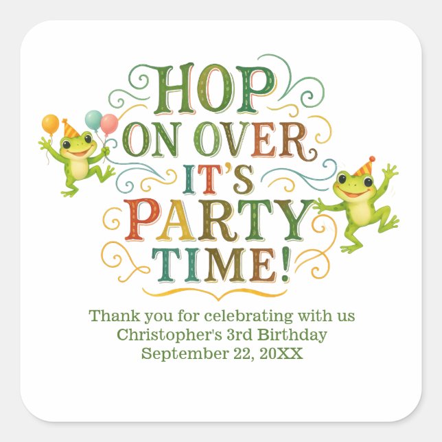 Personalized Frog Toddler Kids Boy Girl Birthday Square Sticker (Front)