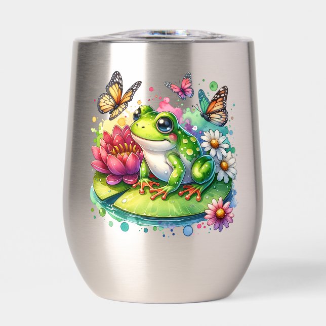 Personalized Frog with Flowers on Lilypad Insulate (Front)
