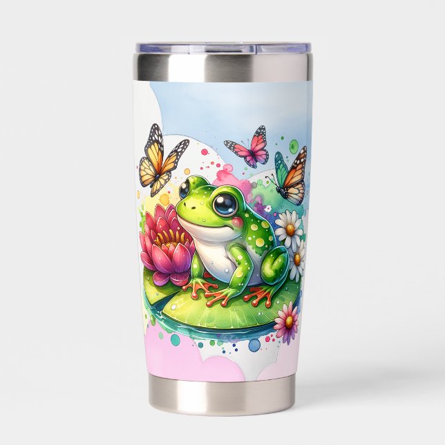 Personalized Frog with Flowers on Lilypad Insulated Tumbler (Front)