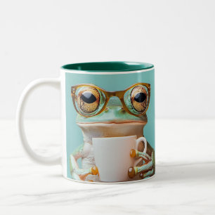 Personalized Frog with Glasses Two-Tone Coffee Mug