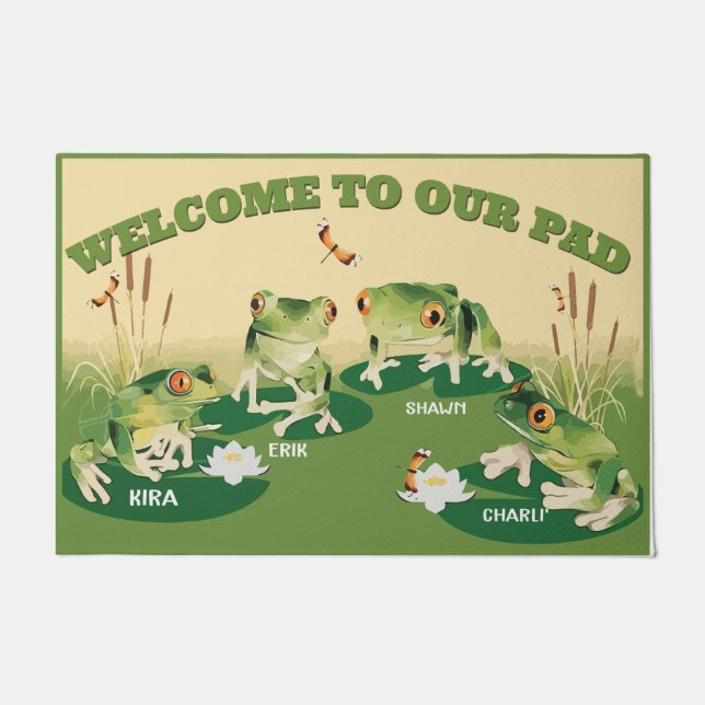 Personalized Frogs DoorMat, Frog Welcome Mat (Front)