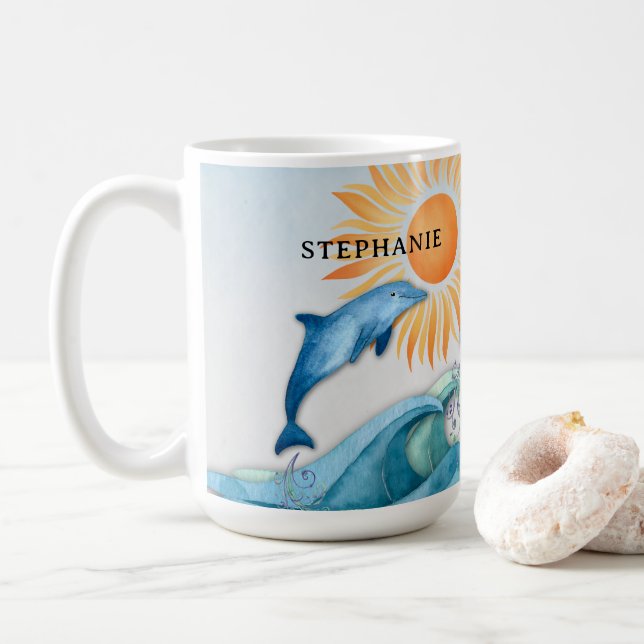Personalized Frolicking Dolphin Mug (With Donut)