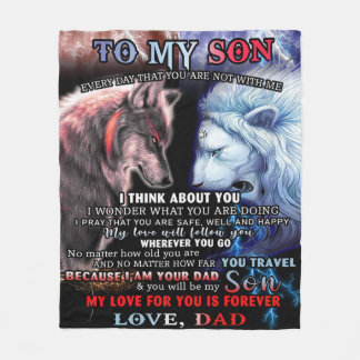 Personalized From Lion Dad To My Wolf Son Fleece Blanket
