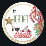 Personalized from Santa gold glitter Christmas Classic Round Sticker<br><div class="desc">Sometimes we have to be the physical helper for Santa! Personalized stickers from Santa will surely make this easier! Don't just say it...  Prove it with a visual mark on your children's presents from Santa himself! Surely a Best Mom ever move! Merry Christmas!</div>