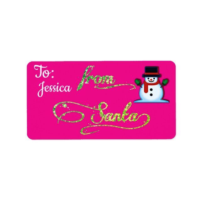 Personalized From Santa Pink Christmas Label (Front)